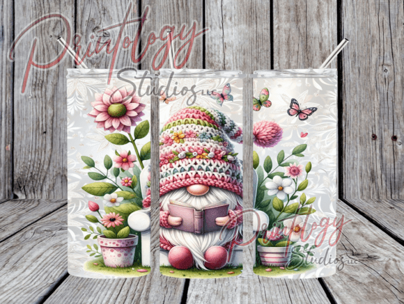 Floral Gnome Bookworm 20oz Tumbler Wrap: A Designer's Delight