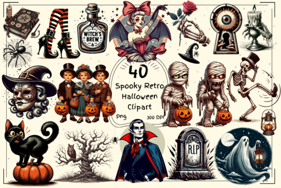 Retro Halloween Clipart Collection Vol.3: Vintage Design Assets