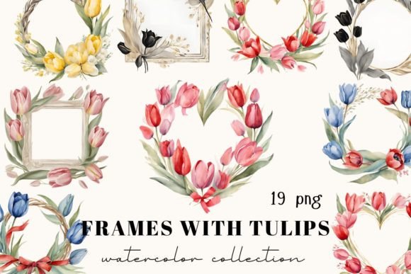 Watercolor Frames with Tulips: A Fresh Design Asset