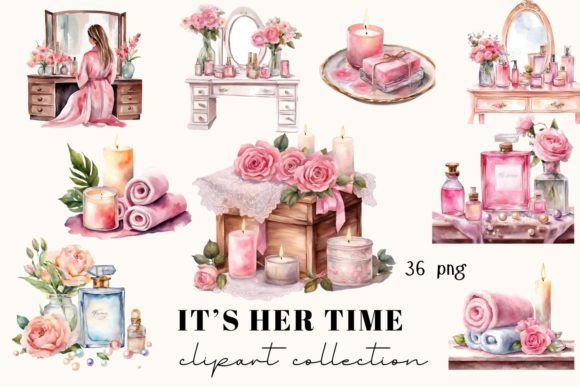 Watercolor Spa Clipart for Selfcare & Design Projects